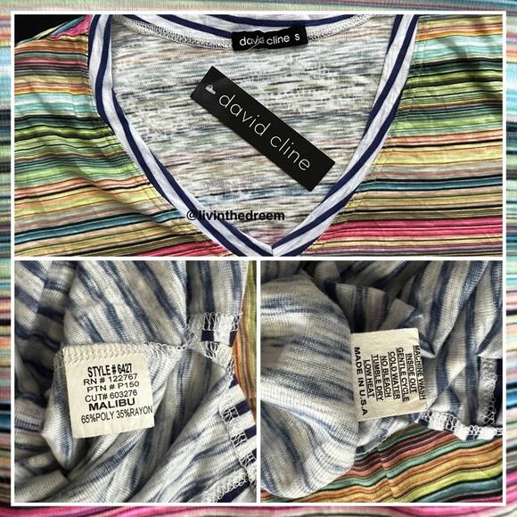 NWT David Cline V-Neck Short Sleeve T-Shirt Dress SZ Small Blue Stripe $119 - Picture 10 of 15